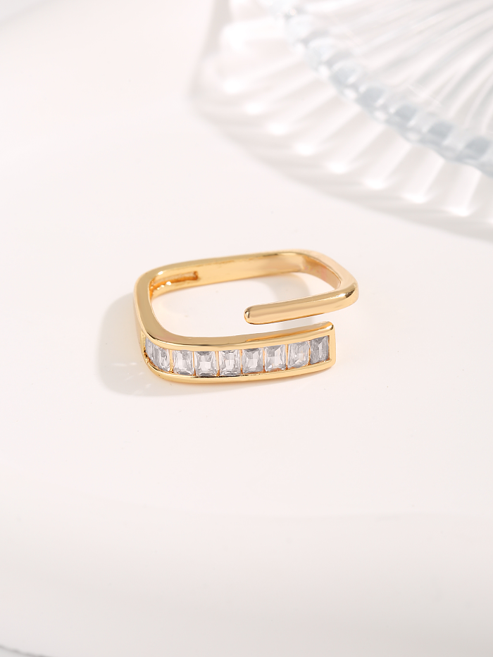 Senhora estilo simples comute geométrico titânio chapeamento de aço incrustado zircão banhado a ouro anéis abertos
