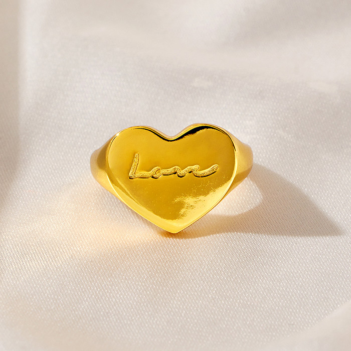 Fashion Letter Heart Shape Brass Gold Plated Open Ring 1 Piece
