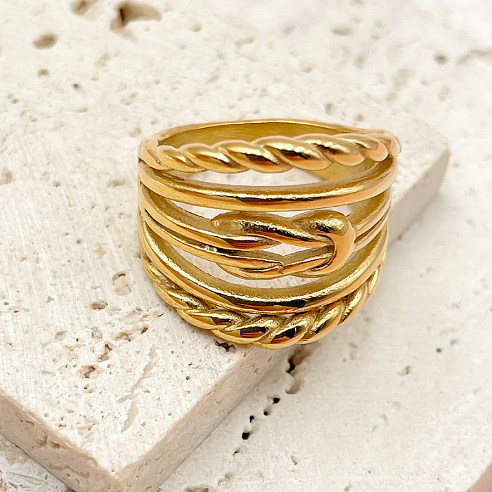 Punk Simple Style Solid Color Stainless Steel Gold Plated Wide Band Ring In Bulk