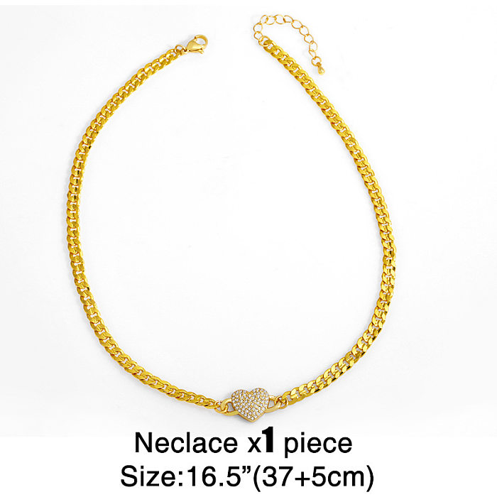 Hip-hop Splicing Chain Copper Inlaid Zircon Heart Necklace Bracelet