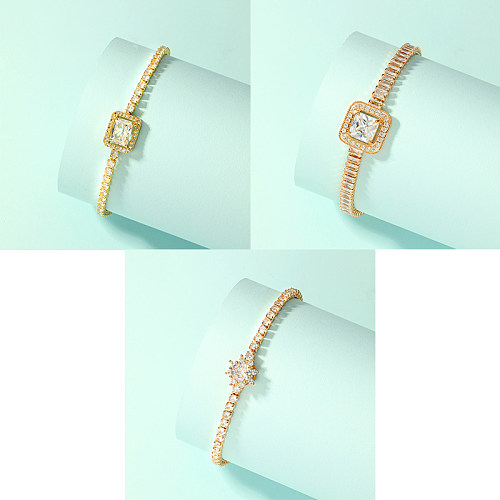Glam – bracelets en cuivre plaqué or 18 carats, Style Simple, fleur brillante, Zircon, en vrac