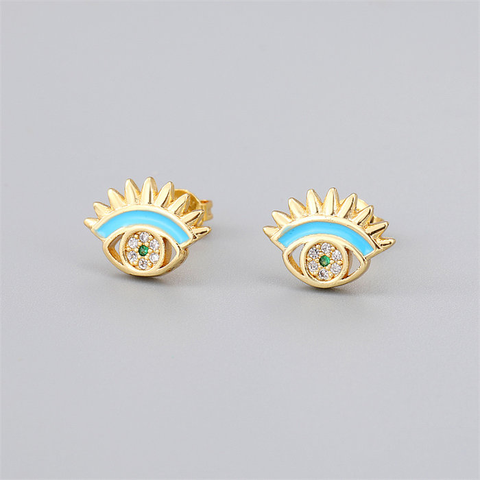 Fashion Devil'S Eye Dragonfly Copper Enamel Zircon Gold Plated Ear Studs 1 Pair