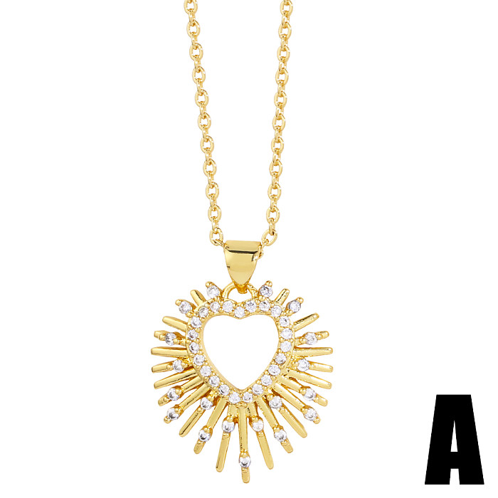 1 Piece INS Style Sun Heart Shape Copper Plating Inlay Zircon Pendant Necklace
