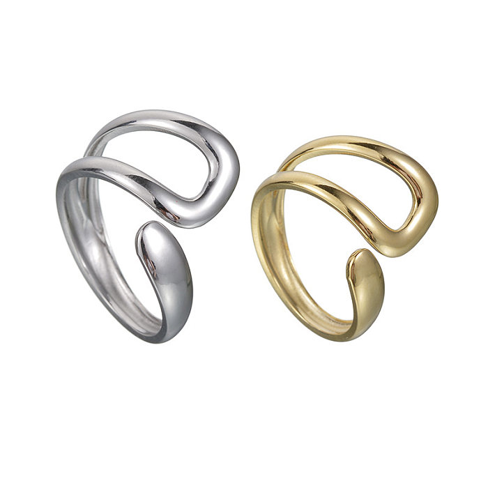 Vintage Style Simple Style Solid Color Stainless Steel Plating 14K Gold Plated Open Rings