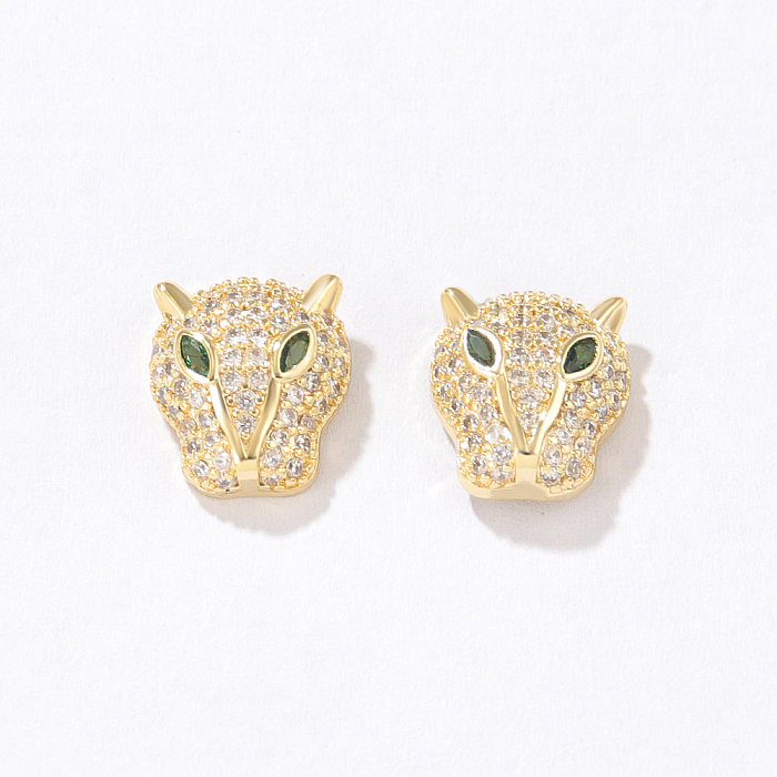 Simple Style Leopard Copper Ear Studs Gold Plated Zircon Copper Earrings