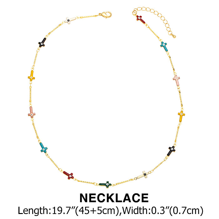 Modische Kreuz-Teufelsauge-Kupfer-Emaille-Halskette, 1 Stück