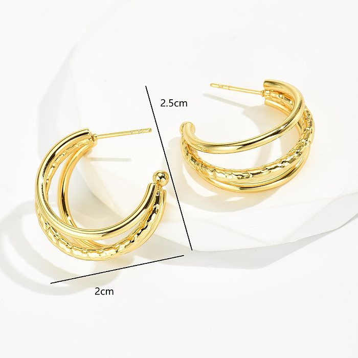 Simple Style C Shape Copper Ear Studs Layered Gold Plated Copper Earrings 1 Pair