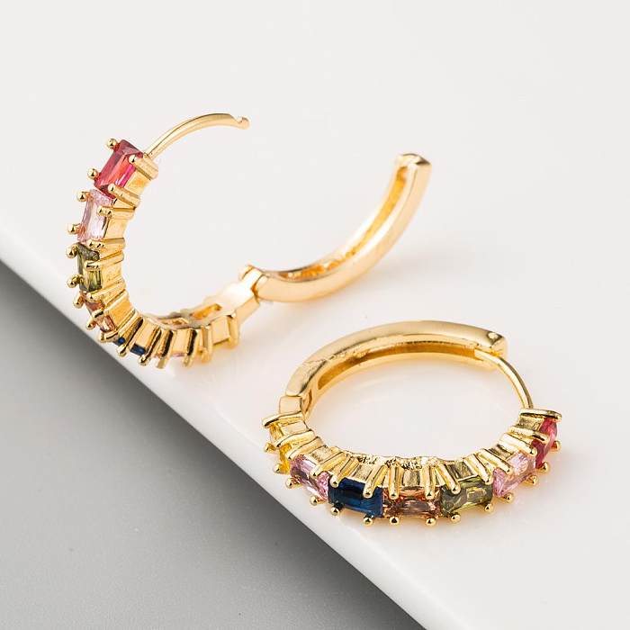 Copper Plated 18K Gold Inlaid Colorful Zircon Earrings Hip Hop Creative Fashion Earrings