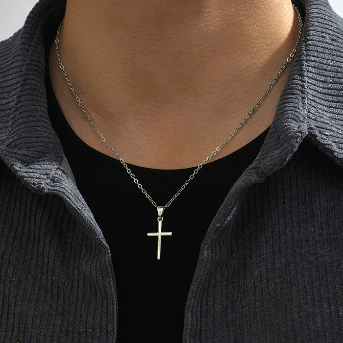 Hip-Hop Cross Copper Plating Gold Plated Pendant Necklace