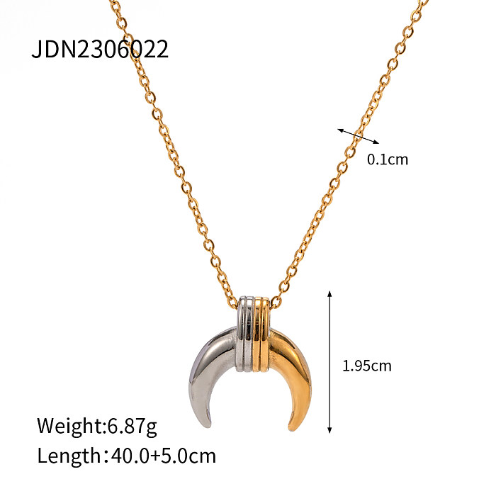 Collar de pendientes chapado en oro de 18 quilates con revestimiento de acero inoxidable y luna con bloques de color estilo IG
