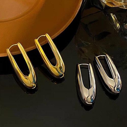 1 paire de boucles d'oreilles créoles en cuivre plaqué or 18 carats, Style Vintage, Style Simple, couleur unie