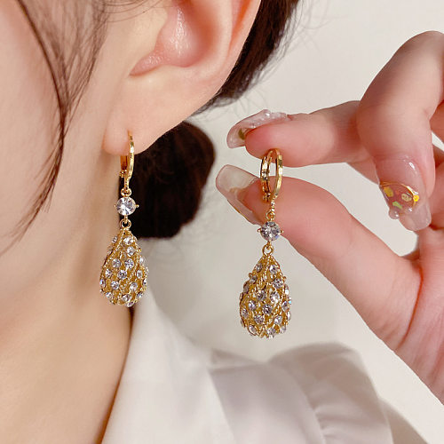 1 Paar Damen-Ohrringe mit Wassertropfen, Quasten-Beschichtung, Inlay, Kupfer, künstlicher Diamant