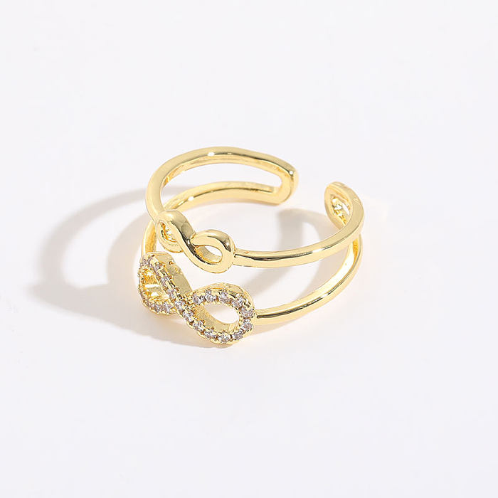 1 Piece Korean Style Infinity Heart Shape Copper Plating Inlay Zircon 14K Gold Plated Rings