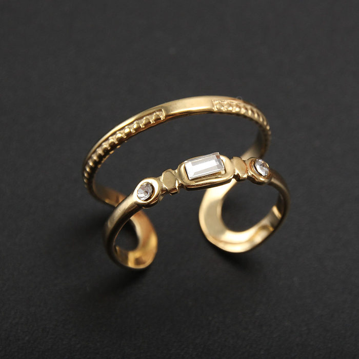 Estilo simples cor sólida chapeamento de aço inoxidável embutimento pedra natural anéis abertos banhados a ouro