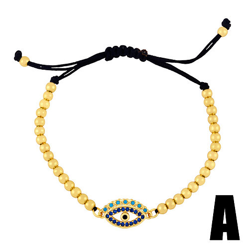 Europäisches und amerikanisches einfaches Mikro-Intarsien-Zirkon-Teufelsauge-Armband, gewebtes Gold-Kupfer-Perlen-justierbares Zugarmband Brd69