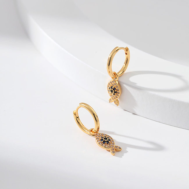 1 Pair Simple Style Rabbit Inlay Copper Zircon Drop Earrings