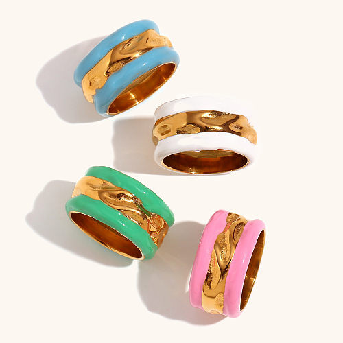 Lady Color Block Stainless Steel Plating 18K Gold Plated Rings