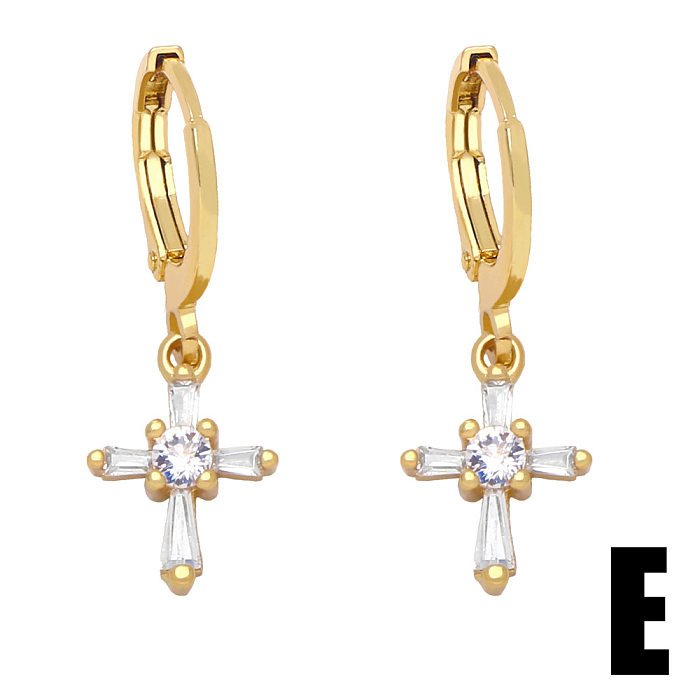 Copper 18K Gold-plated Color Zircon Mini Small Fruit Cross Eye Earrings