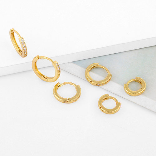 1 Pair Simple Style Geometric Round Copper Inlaid Zircon Hoop Earrings