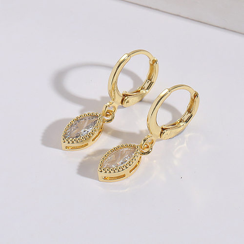 Simple Style Geometric Copper Gold Plated Zircon Drop Earrings 1 Pair