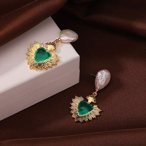 1 paire de base plage Style romain forme de coeur vernis au four placage cuivre plaqué or 18K boucles d'oreilles pendantes