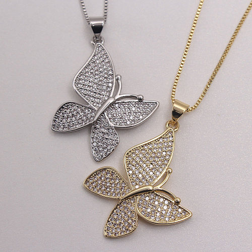 IG Style Simple Style Animal Butterfly Copper White Gold Plated Gold Plated Zircon Pendant Necklace In Bulk