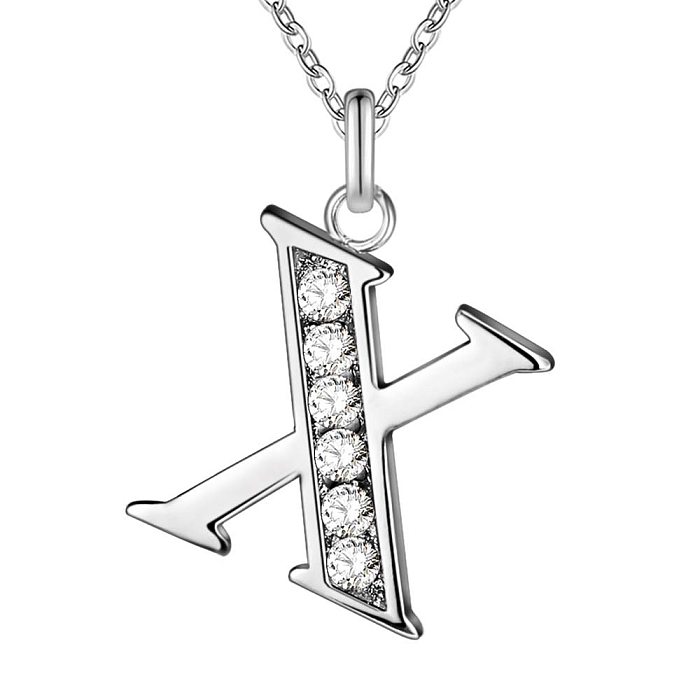 Simple Style Letter Copper Plating Inlay Artificial Diamond Silver Plated Pendant Necklace
