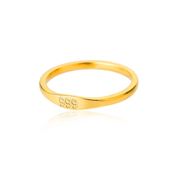 Anéis de ouro incrustados de aço inoxidável com número de estilo simples de 1 peça