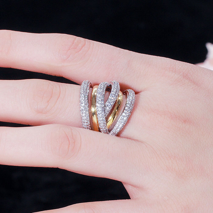 Luxurious Simple Style Solid Color Copper Plating Inlay Zircon Gold Plated Rhodium Plated Rings