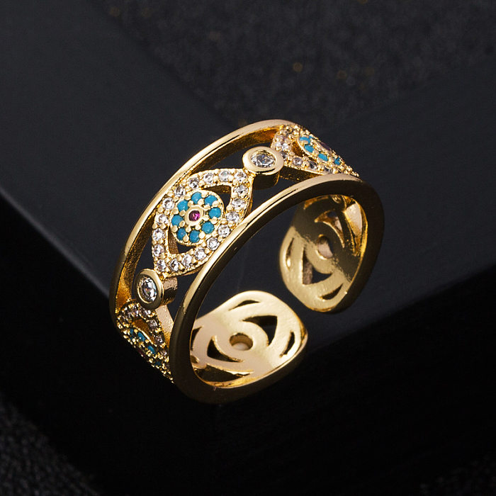 Moda cobre banhado a ouro micro-conjunto zircão olho do diabo abertura anel ajustável