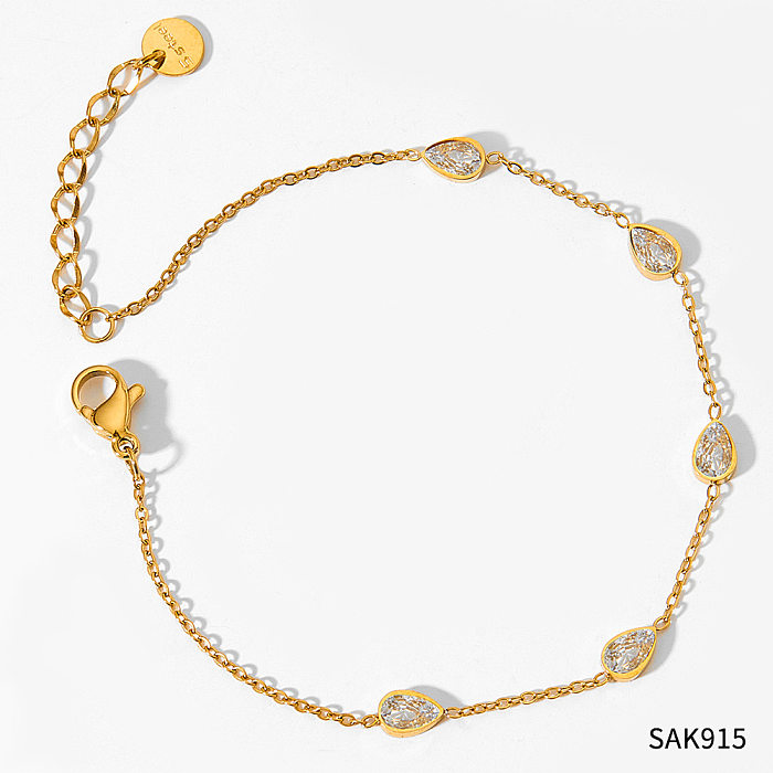 Gotas de água doce formato de coração aço inoxidável titânio banhado a ouro zircão pulseiras colar tornozeleira 1 peça