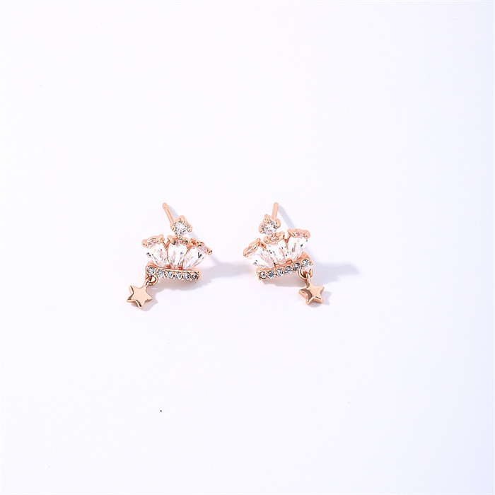 1 Pair Casual Sweet Simple Style Star Crown Plating Inlay Copper Zircon Rose Gold Plated Ear Studs