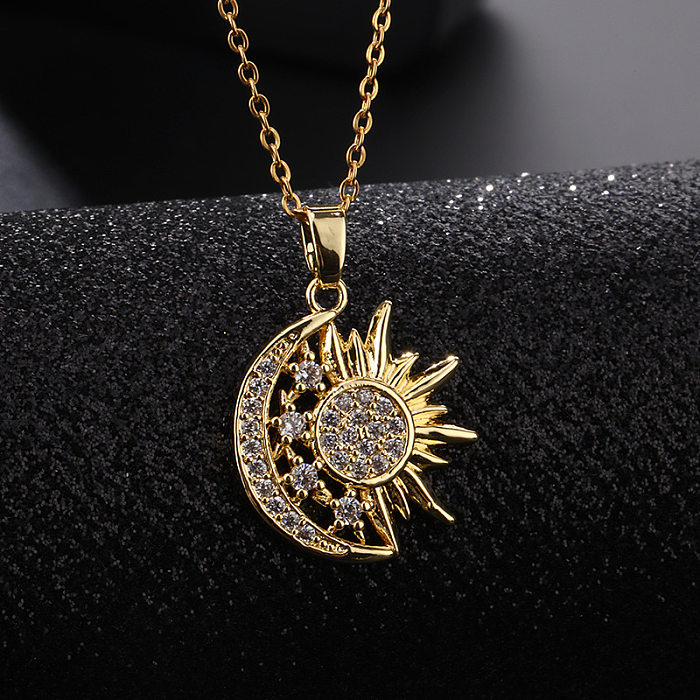 Casual Streetwear Moon Copper Plating Inlay Zircon Pendant Necklace