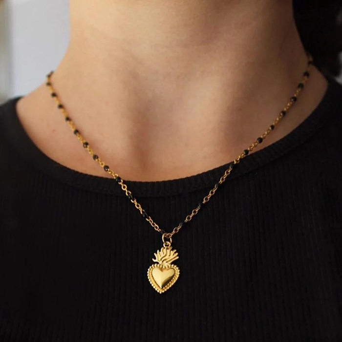 Retro Heart Shape Copper Plating Gold Plated Pendant Necklace Long Necklace