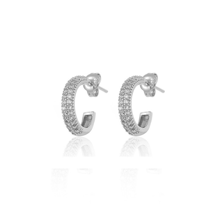 1 Pair INS Style C Shape Copper Plating Inlay Zircon Ear Studs