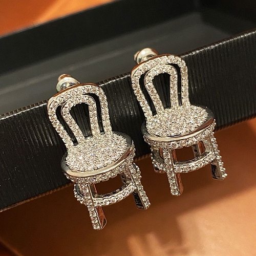 1 Pair Shiny Chair Inlay Copper Zircon Ear Studs