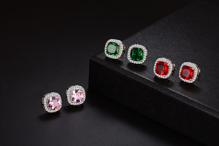 1 Pair Sweet Simple Style Square Plating Inlay Copper Zircon White Gold Plated Ear Studs