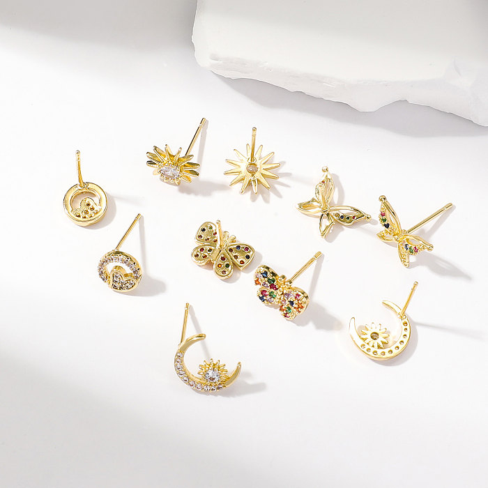 Modische Schmetterlings-Ohrringe mit Kupferbeschichtung und Inlay-Zirkon-Vergoldung