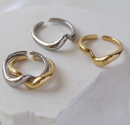 Casual Simple Style Waves Titanium Steel Open Rings 2 Pieces Set
