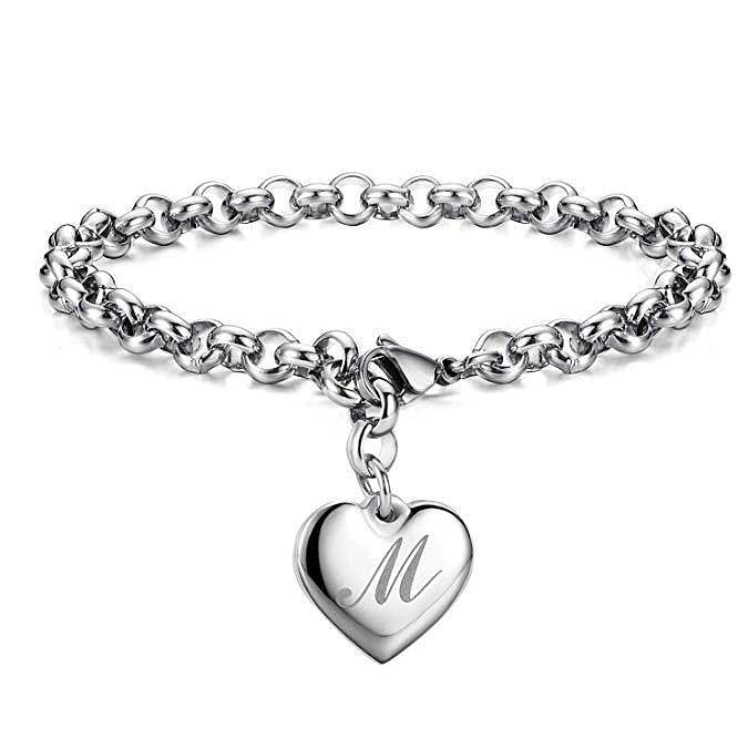 Bracelets à breloques en cuivre en forme de coeur avec lettre de style IG