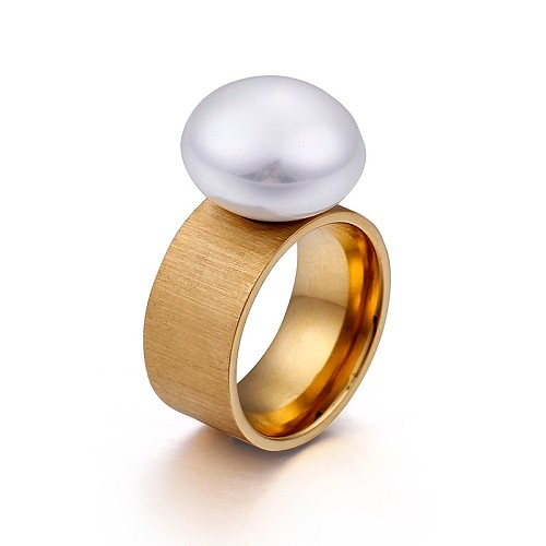 Neue Mode Einfache 10mm Matte Perle Edelstahl Ring Großhandel schmuck