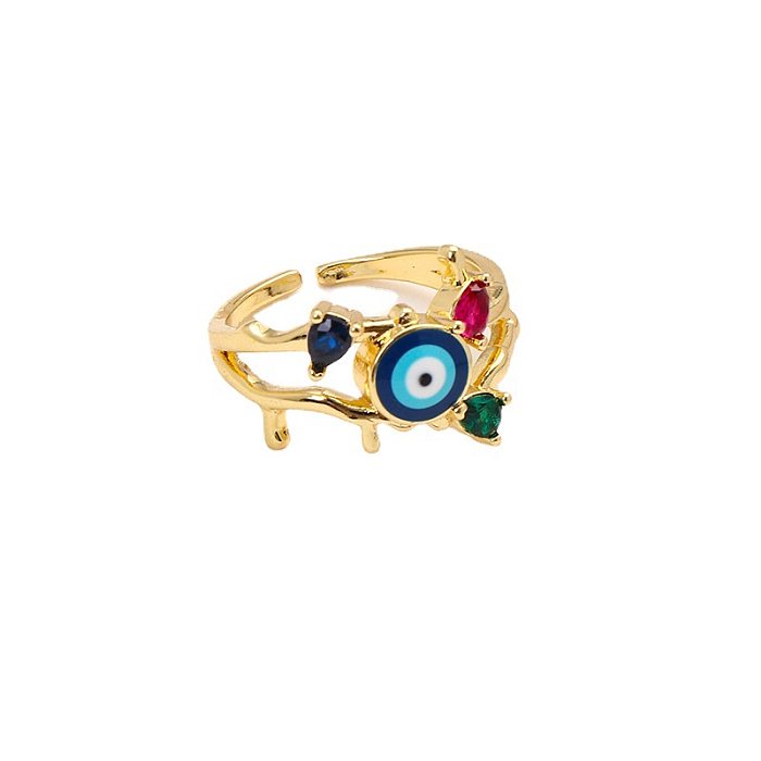 Simple Style Devil'S Eye Copper Inlay Zircon Open Ring