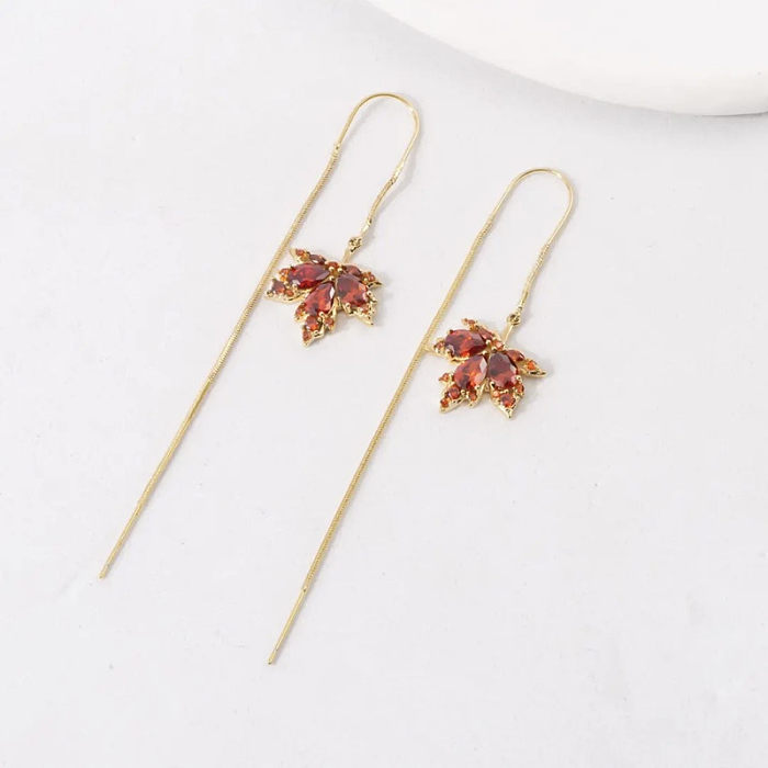 Fashion Maple Leaf Copper Plating Artificial Gemstones Earrings