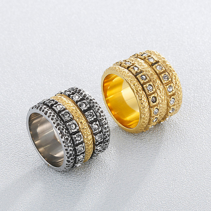 Wholesale Fashion Geometric Clashing Color Diamond Wide Ring jewelry