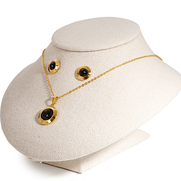Mode Neue Runde Persönlichkeit Kristall Halskette Ohrringe Gold Set