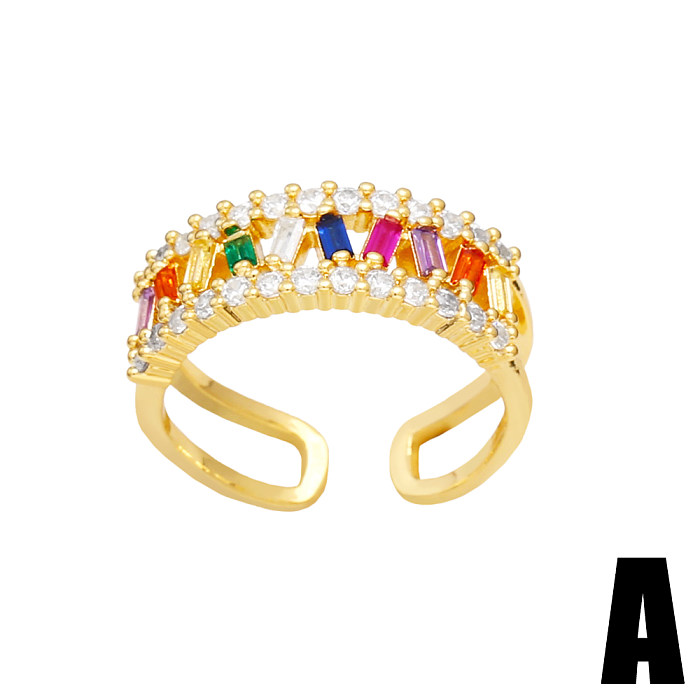 Hip-Hop Geometric Nail Copper Gold Plated Zircon Open Ring 1 Piece
