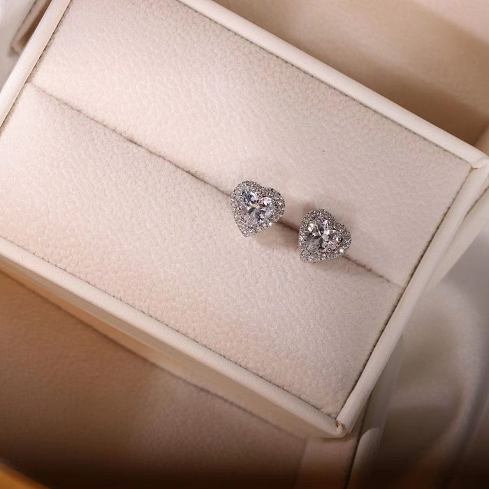 Lady Heart Shape Titanium Steel Inlay Zircon Rings Earrings Necklace