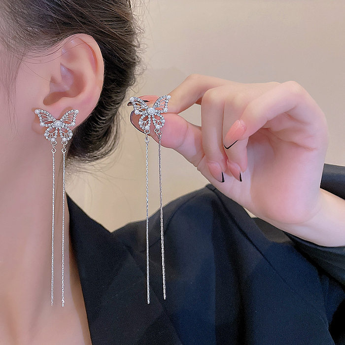 Elegant Geometric Copper Plating Artificial Pearls Rhinestones Drop Earrings 1 Pair