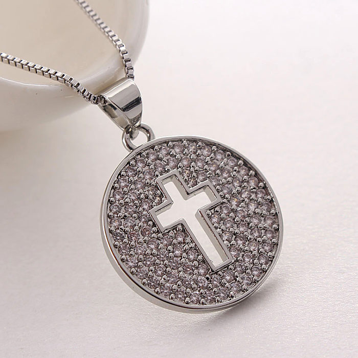 IG Style Simple Style Cross Round Copper Plating Inlay Zircon Gold Plated Earrings Necklace