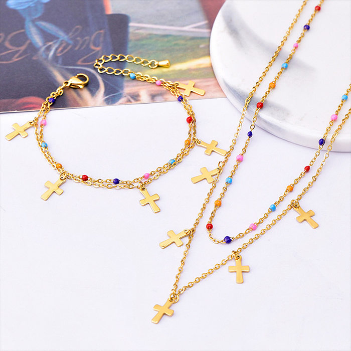 Fashion Cross Titanium Steel Plating Bracelets Necklace